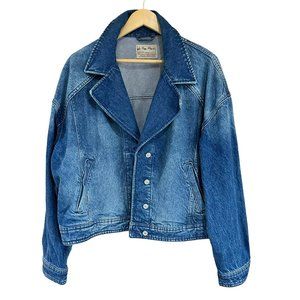 We the Free by Free People Crop Denim Trucker Jacket Womens Size L Jean Blazer